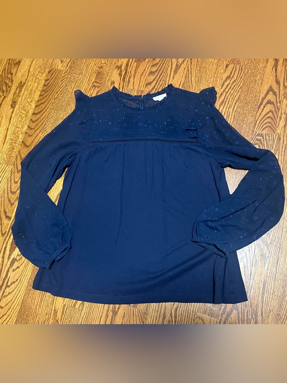 FatFace Navy Long Sleeve Top with Sparkle - Size 8